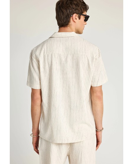 FUNKY BUDDHA  Ανδρικό ριγέ κοντομάνικο πουκάμισο FBM013-058-05 WHITE
