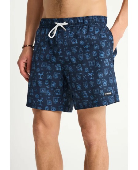 FUNKY BUDDHA  Ανδρικό μαγιό με τύπωμα FBM013-007-16 NAVY
