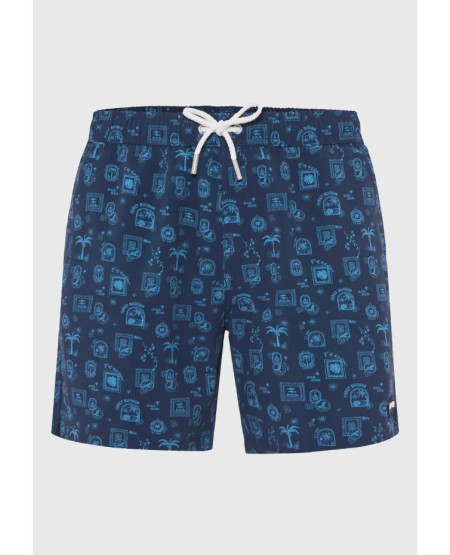 FUNKY BUDDHA  Ανδρικό μαγιό με τύπωμα FBM013-007-16 NAVY