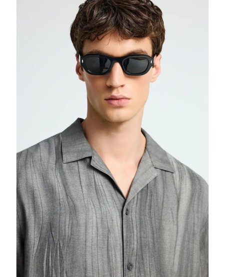 FUNKY BUDDHA  Ανδρικό relaxed κοντομάνικο πουκάμισο FBM013-018-05 MOON MIST