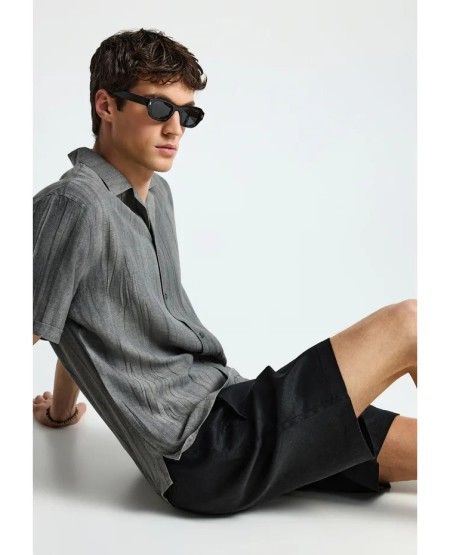 FUNKY BUDDHA  Ανδρικό relaxed κοντομάνικο πουκάμισο FBM013-018-05 MOON MIST