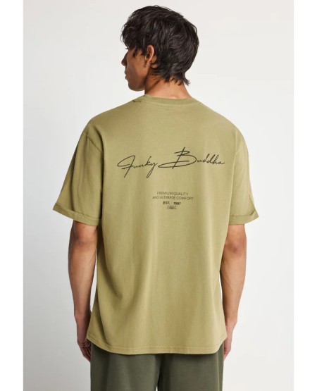 FUNKY BUDDHA  Men's cotton t-shirt with print FBM013-013-04 GREEN MOSS