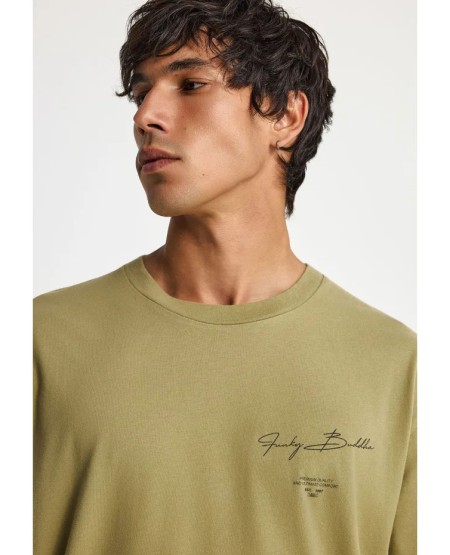 FUNKY BUDDHA Ανδρικό βαμβακερό t-shirt με τύπωμα FBM013-013-04 GREEN MOSS
