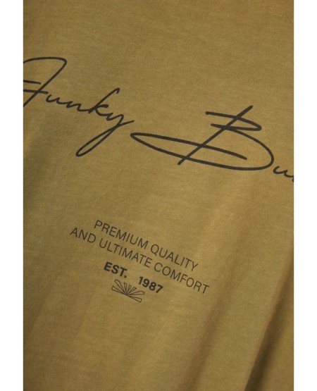 FUNKY BUDDHA Ανδρικό βαμβακερό t-shirt με τύπωμα FBM013-013-04 GREEN MOSS