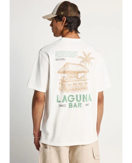 Men's cotton t-shirt with print on the back FBM013-099-04 WHITE