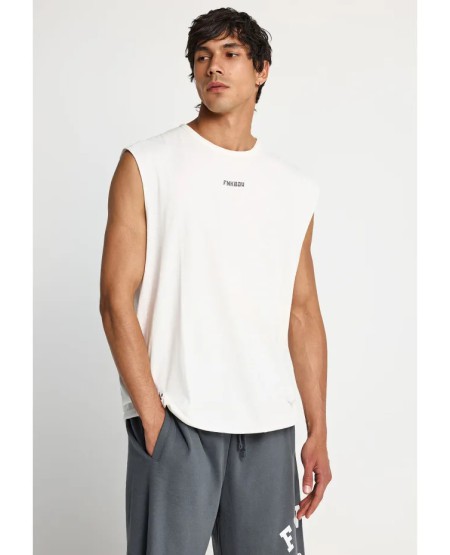 Men's cotton sleeveless top with print on the back FBM013-096-04 WHITE