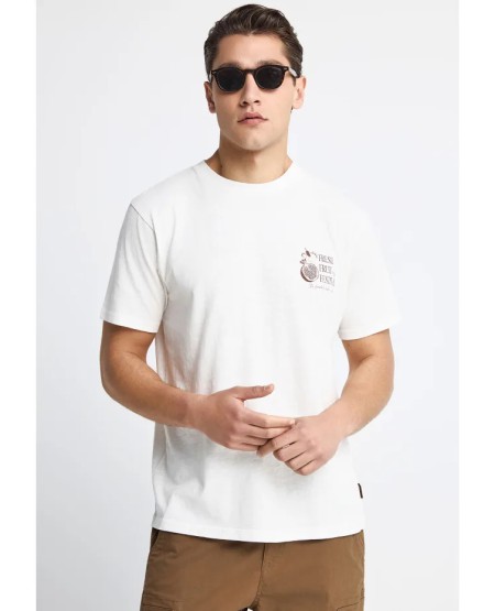 Ανδρικό βαμβακερό t-shirt με τύπωμα στην πλάτη FBM013-082-04 OFF WHITE