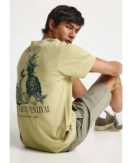 Ανδρικό βαμβακερό t-shirt με τύπωμα στην πλάτη FBM013-082-04 FOAM GREEN