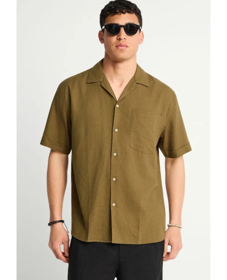 FUNKY BUDDHA Ανδρικό πουκάμισο με κοντό μανίκι - The essentials FBM013-006-05 DUSTY OLIVE