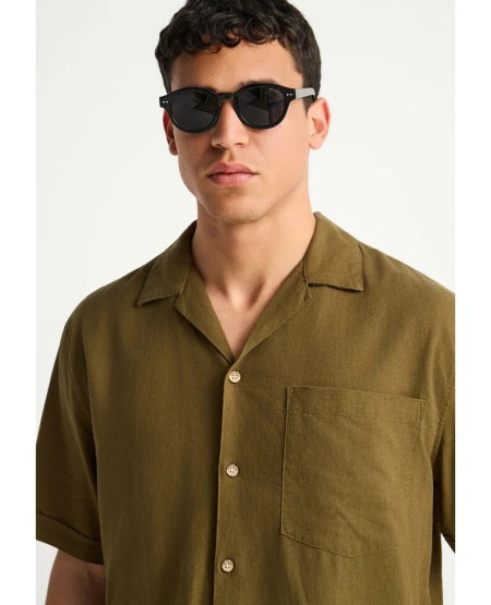 FUNKY BUDDHA Men's short-sleeve shirt - The essentials FBM013-006-05 DUSTY OLIVE