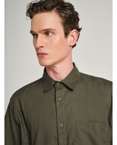 STAFF JEANS Grant Man Shirt Linen Short Sleeve 61-205.055 OLIVE