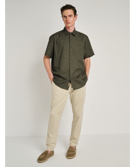 STAFF JEANS Grant Man Shirt Linen Short Sleeve 61-205.055 OLIVE