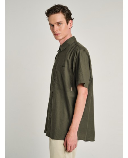 STAFF JEANS Grant Man Shirt Linen Short Sleeve 61-205.055 OLIVE