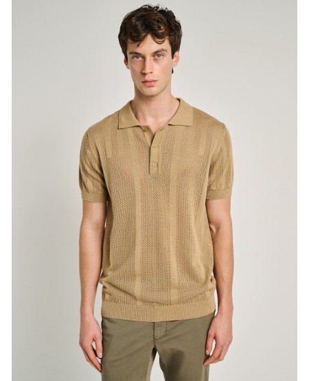 STAFF JEANS Key Ανδρικό Λεπτό Πλεκτό Πόλο Γιακάς 64-207.055 SAND