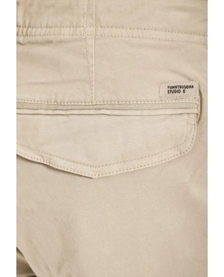 FUNKY BUDDHA  Ανδρική cargo βερμούδα FBM013-002-03 GREIGE