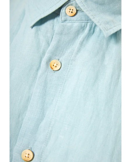 FUNKY BUDDHA Men's short-sleeve linen shirt - The essentials FBM013-002-05 DREAM BLUE