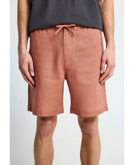 FUNKY BUDDHA Ανδρική λινή chino βερμούδα FBM013-009-03 COPPER BROWN