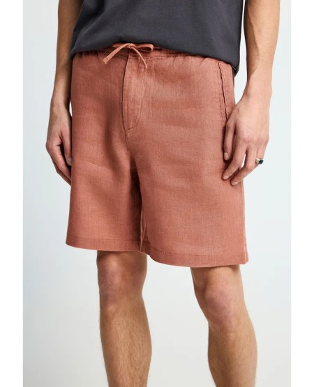 FUNKY BUDDHA Ανδρική λινή chino βερμούδα FBM013-009-03 COPPER BROWN