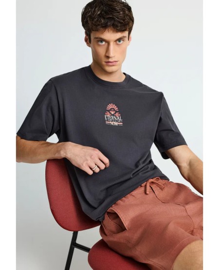 FUNKY BUDDHA Ανδρική λινή chino βερμούδα FBM013-009-03 COPPER BROWN