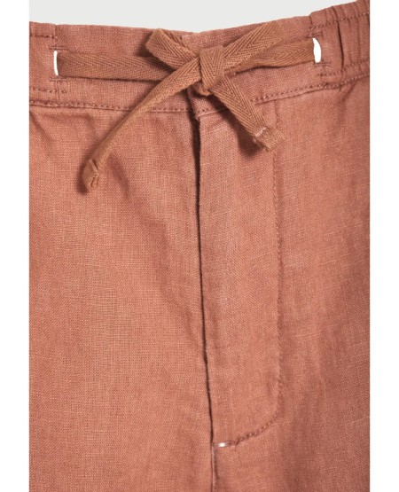 FUNKY BUDDHA Ανδρική λινή chino βερμούδα FBM013-009-03 COPPER BROWN